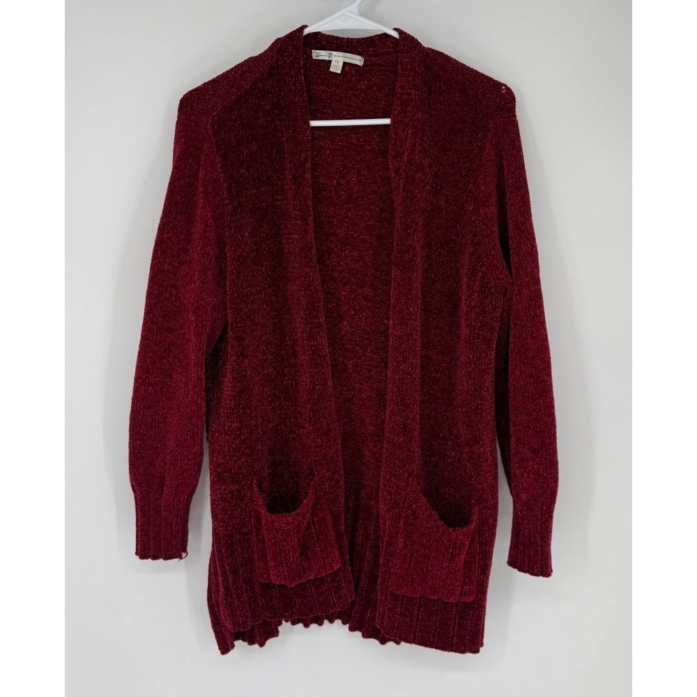 Seven 7 Chenille Cardigan Sweater Medium Rhubarb Burgundy Romantic Boho Whimsy